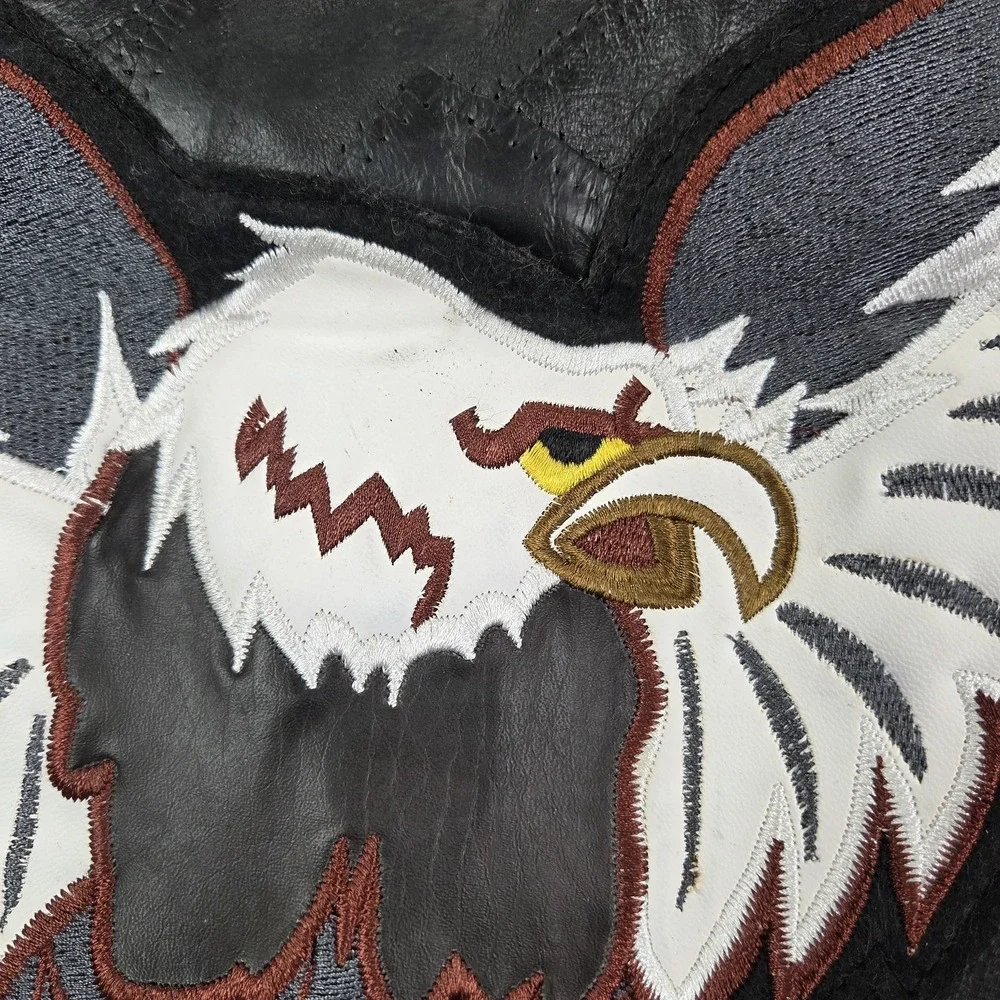 Ashburn Vest Mens 2XL Black Leather Eagle Patch Biker Patriotic USA Motorcycle